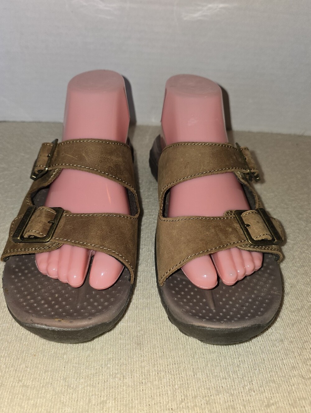 Skechers Reggae Jammin Women's Adjustable Brown Double-Buckle Slide Sandals sz 8